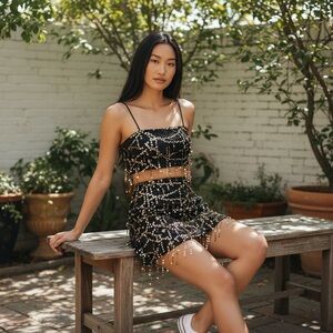 Forever 21 Black and Gold Sequin Skirt Set
